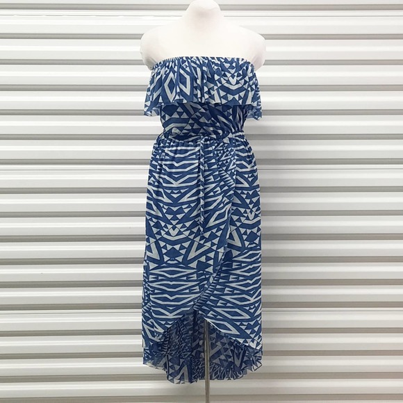 Sweet Pea Dress Womens Small Blue Strapless Faux Wrap Elastic Midi - Picture 1 of 9